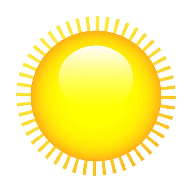 Vector illustration of Shiny sun icon for weather design. Sunshine symbol happy yellow isolated sun vector illustration.
