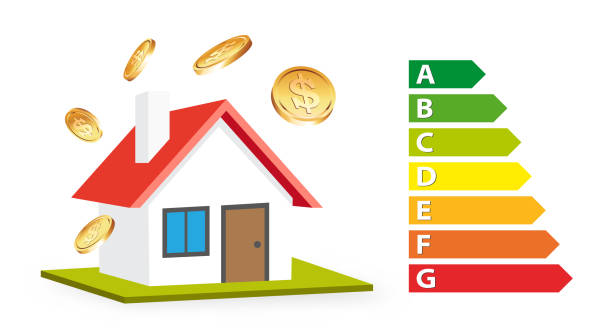 illustrations, cliparts, dessins animés et icônes de concept d’évaluation de l’efficacité énergétique de la maison, illustration vectorielle - manche de qualification