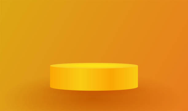istock Modern room yellow podium stand background with illuminate light style for showing or presentation concept . Empty counter shelf and product backdrops 1373138802