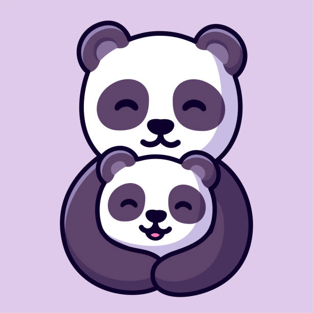 ilustrações de stock, clip art, desenhos animados e ícones de panda mom hugging baby cub - cria