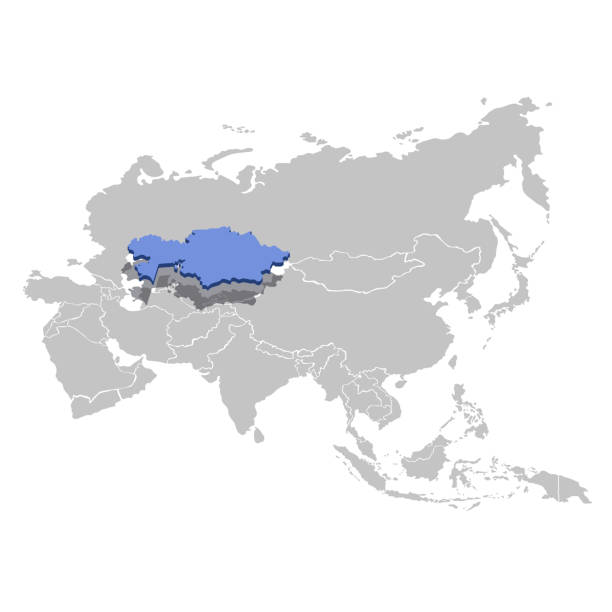 아시아 지도의 회색 모델에 파란색 카자흐스탄의 벡터 그림. - 카자흐스탄 stock illustrations