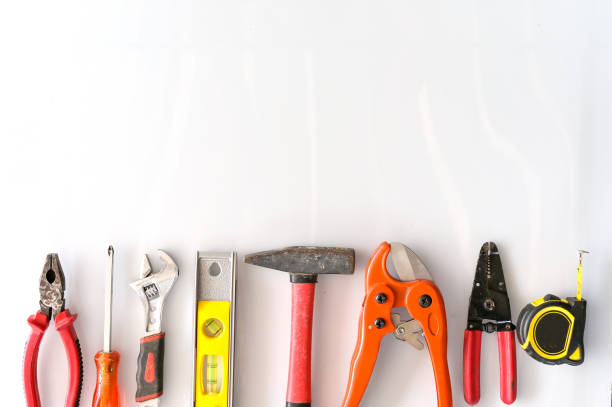 istock Tools for repairing top view on white background for maintenance and repairing concept 1373143273