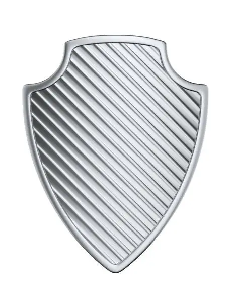 Photo of shield on white background. Isolated 3D illustration