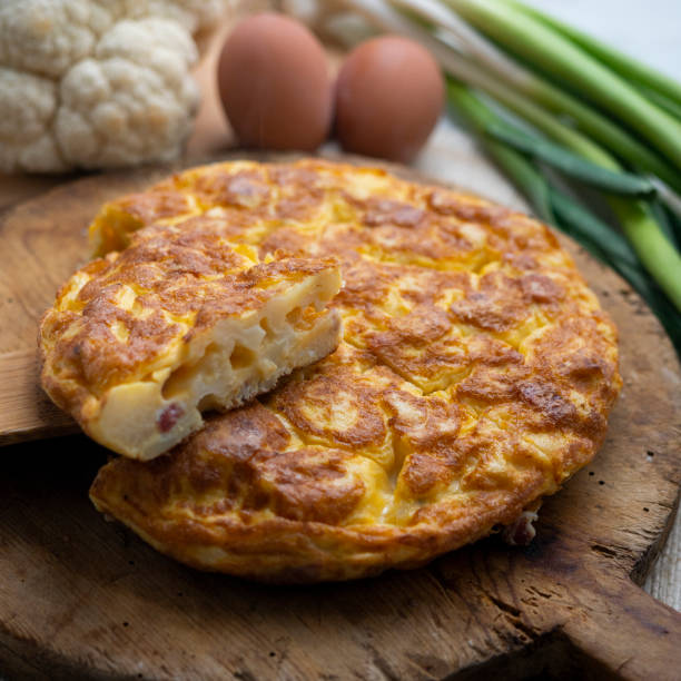 istock Traditional Spanish omelette with cabbage and Iberian ham. 1373144324