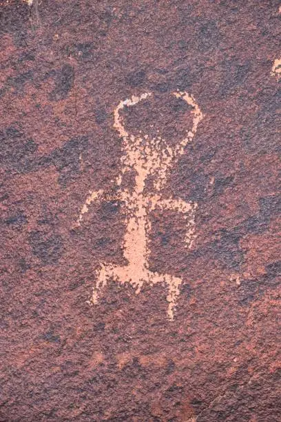 Photo of Petroglyphs Rock Paintings St George Utah on Land Hill from Ancestral Puebloan and Southern Paiute Native Americans thousands of years old on Sandstone. USA.