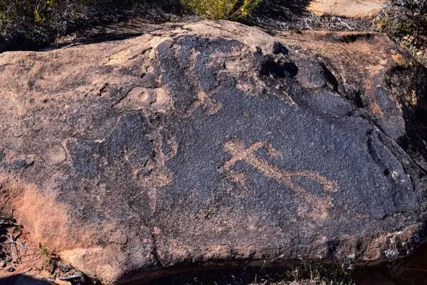 Photo of Petroglyphs Rock Paintings St George Utah on Land Hill from Ancestral Puebloan and Southern Paiute Native Americans thousands of years old on Sandstone. USA.