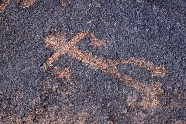 Photo of Petroglyphs Rock Paintings St George Utah on Land Hill from Ancestral Puebloan and Southern Paiute Native Americans thousands of years old on Sandstone. USA.