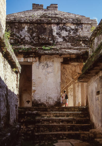Palenque, Mexico - aug 21, 1998: view on an entrance to the so-called \