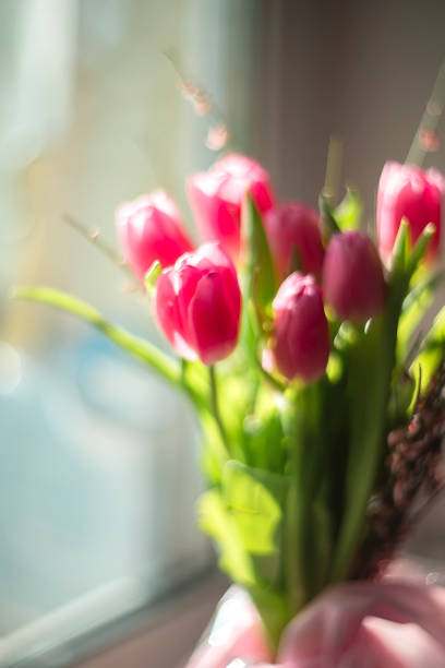 istock Beautiful bouquet of pink tulips. Selective focus. Spring still life 1373148739