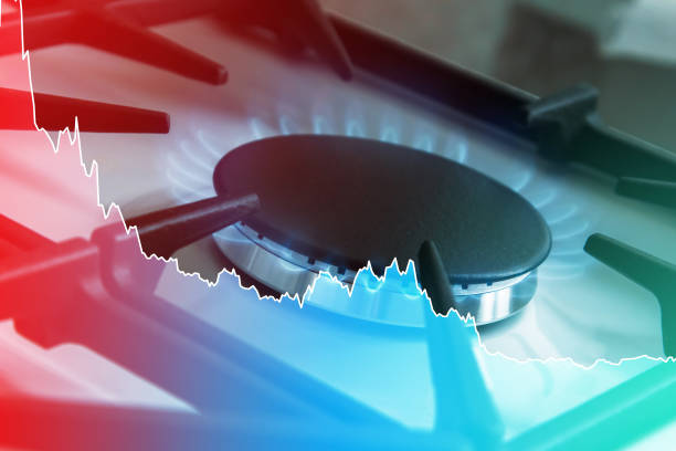 istock Natural gas getting cheaper. Falling price chart. 1373151000