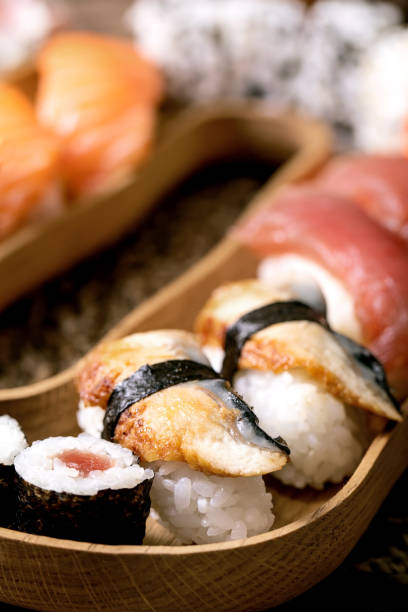 istock Japanese dish sushi and rolls rice with fish 1373152382