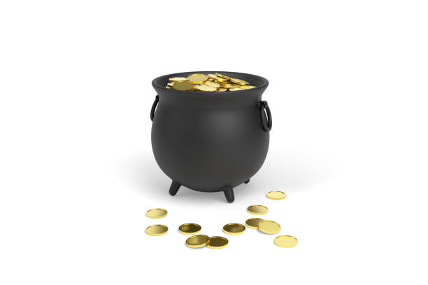 istock Cauldron full of gold coins isolated on white background. 3d illustration. 1373155254