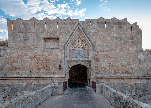 The outer gate of St John, part of the fortification of the medieval town of Rhodes, Dodecanese, Greece.