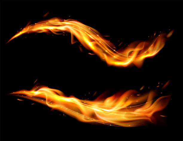 złote migoczące fale o ognistym efekcie. realistyczne języki płomienia - smoke abstract photographic effects motion stock illustrations