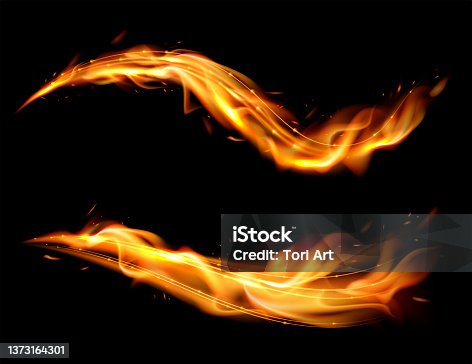 istock Golden shimmering waves with fiery effect. Realistic flame tongues 1373164301