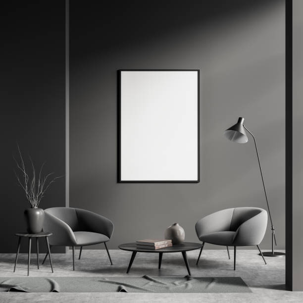 istock Dark living room interior with empty white poster 1373164954