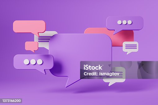istock Different notifications on violet background, pop-up messages. Copy space 1373166200
