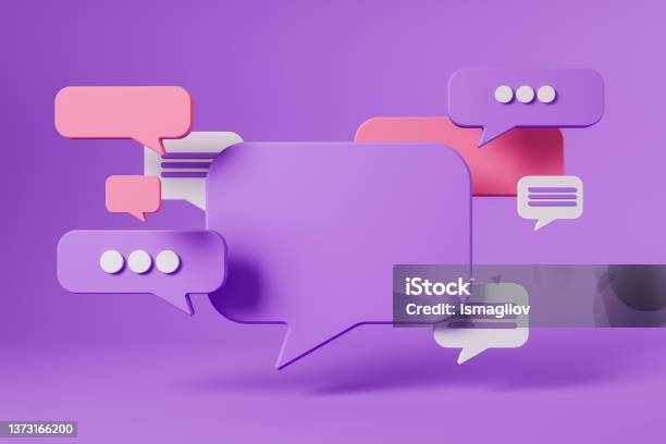 Different Notifications On Violet Background Popup Messages Copy Space Stock Photo - Download Image Now