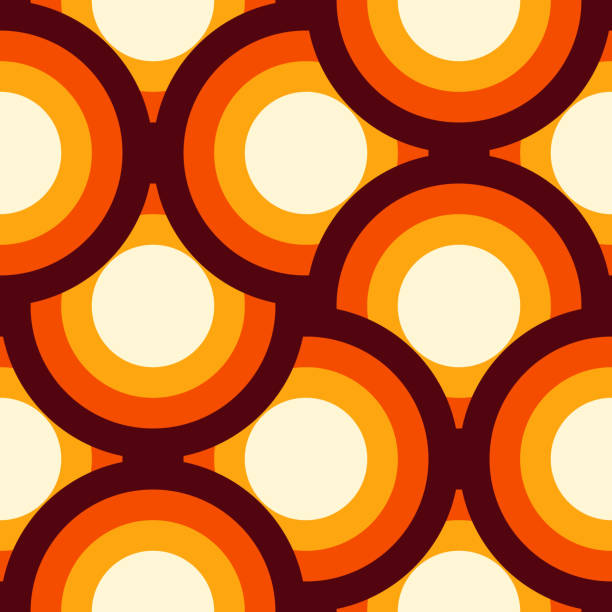 ilustrações de stock, clip art, desenhos animados e ícones de 70s retro style seamless pattern with circles. vintage wallpaper. abstract vector design. - papel de parede