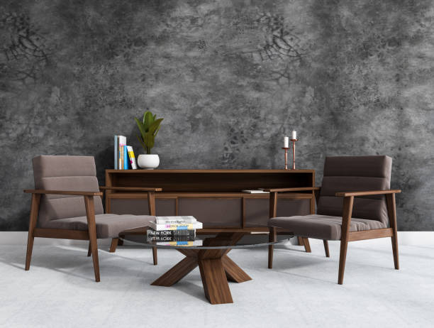 istock Dark living room interior with two comfortable brown armchairs 1373166707