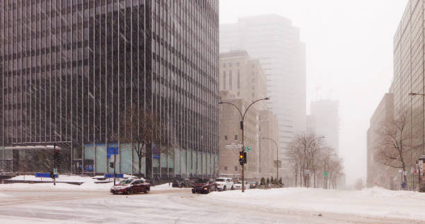 istock Downtown Montreal busy intersection street scene in Winter 1373167884