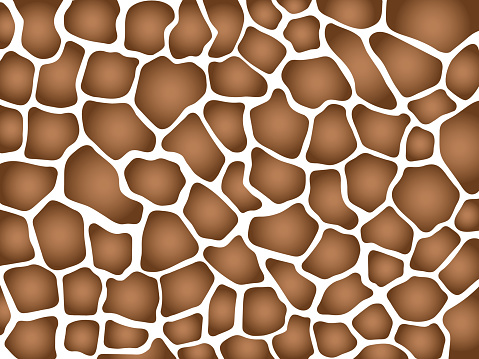 A full frame vector print of a spotted Giraffe skin pattern with light and dark gradient of brown and beige color.