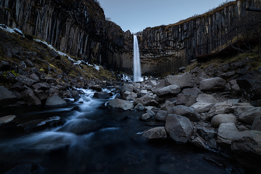 View of the Svartifoss waterfall in the Skaftafell National Park, Iceland