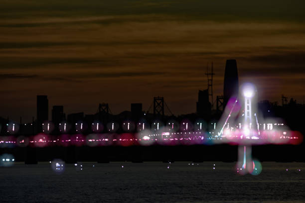 Combined 3 night view photos of San Francisco Bay bridge from East Bay