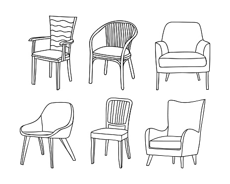 Doodle chair illustrations collection in vector. Chair doodle icons collection in vector. Hand drawn chair icons set in vector.
