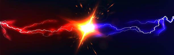 ilustrações de stock, clip art, desenhos animados e ícones de versus banner. lightning collision on dark background - competitive sport flash