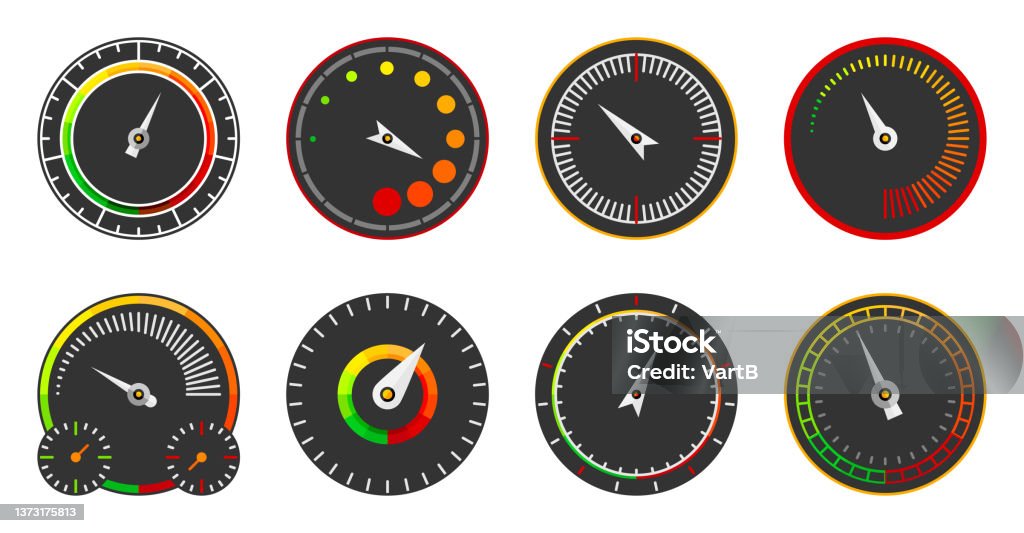 Speedometer Dashboard Interface Indicator Flat Set Stock Illustration ...