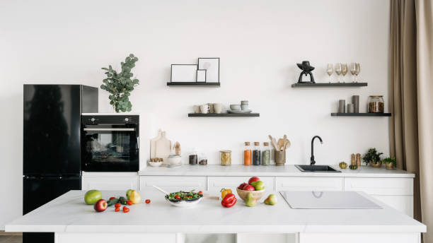 istock White tones kitchen interior design with food and decor 1373176817