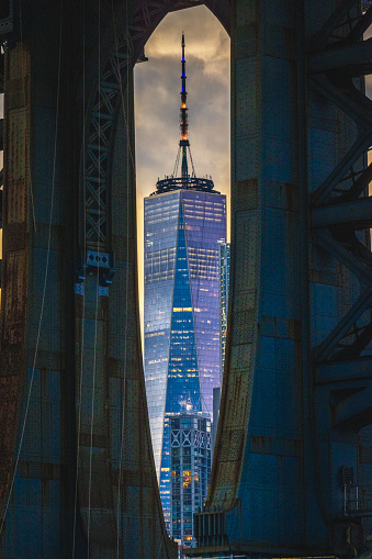 The Freedom Tower Framed by the Manhattan Bridge