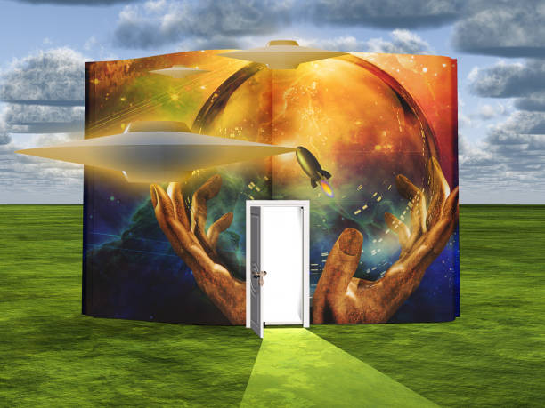 istock Aliens, Book with opened door 1373180556