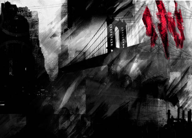 Surreal painting. Manhattan bridge in black and white. 3D rendering