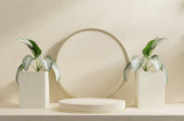 istock Mockup podium for product presentation on cream color background. 1373203710