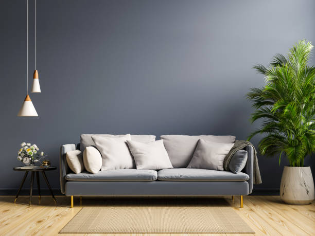 istock Cozy modern living room interior have sofa on empty dark wall background. 1373204287