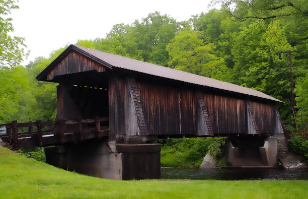 istock Wooden covered bridge in countryside park 1373207670