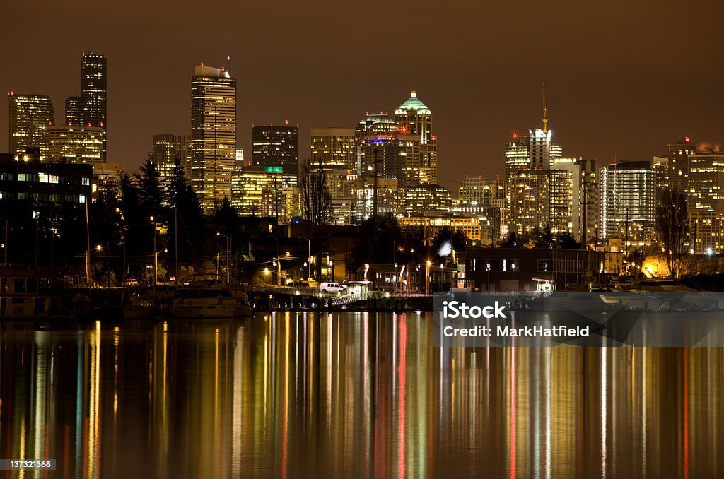 City Reflection Seattle downtown reflects across Lake Union. Apartment Stock Photo