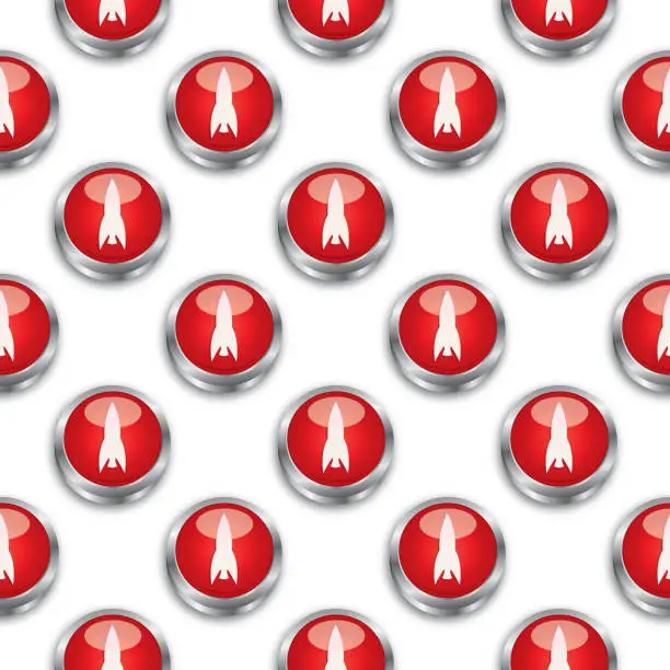 Vector illustration of Red Rocket Button Seamless Pattern