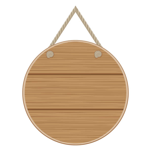 istock Wooden plaque in the form of a circle. Empty wooden billboard, color vector illustration 1373221463