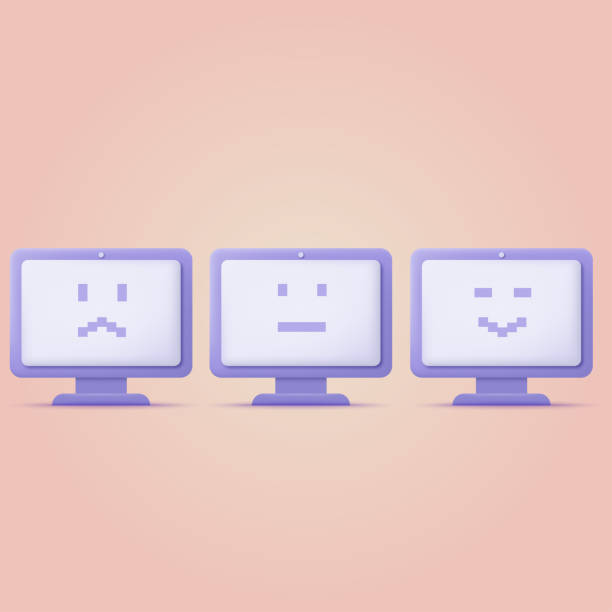 ilustrações de stock, clip art, desenhos animados e ícones de excellent normal and angry computers. vector - computer keyboard computer sadness emoticon