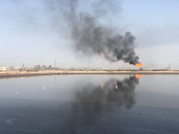 istock Ifluent pit with mixed water and crude oil 1373225823