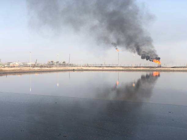 istock Ifluent pit with mixed water and crude oil 1373225828