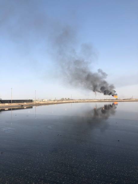 istock Ifluent pit with mixed water and crude oil 1373225843