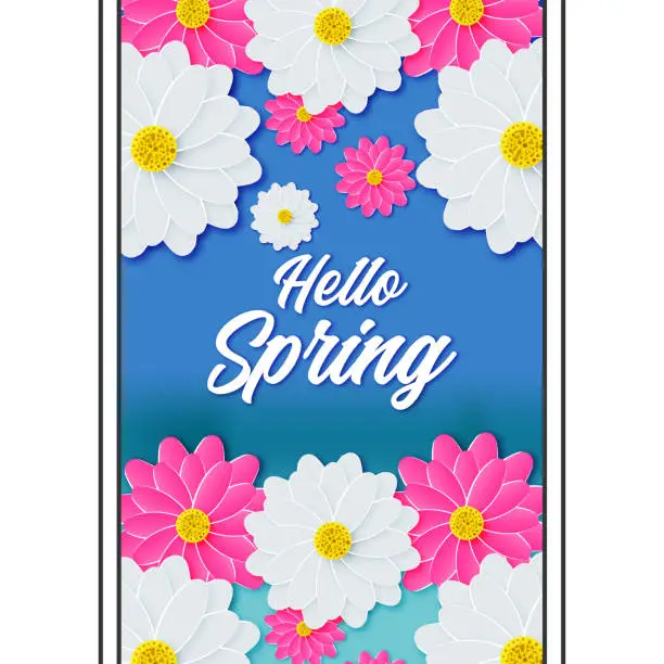 Vector illustration of Hello spring flowers greeting Card