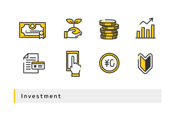 投資、金融ベクトルアイコンセット - stock certificate点のイラスト素材／クリップアート素材／マンガ素材／アイコン素材