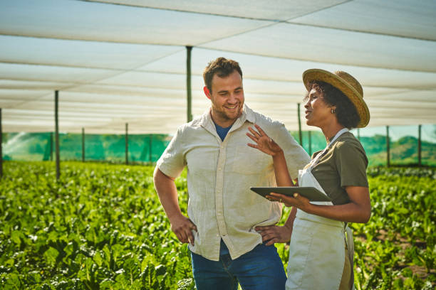 istock Shot of a young man and woman using a digital tablet while working on a farm 1373229312