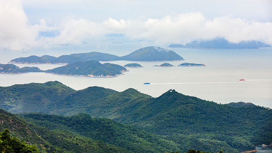 landscape nature in the rain season green mountain and island in the ocean hong kong china