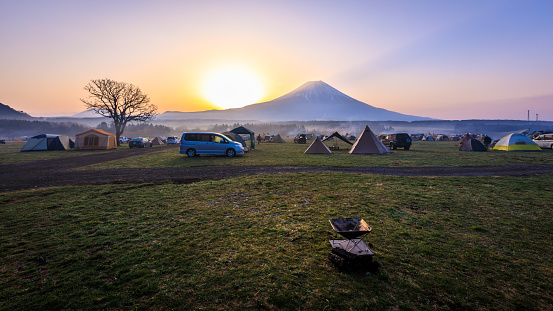 fumotoppara camp site and fuji mountain background morning time landmark fujinomiya Shizuoka japan